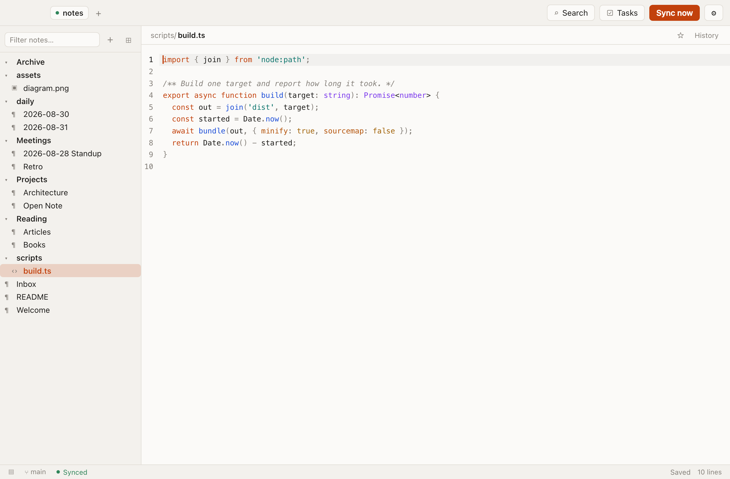 A TypeScript file open in the plain text editor with line numbers and syntax highlighting.